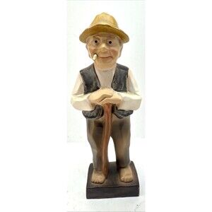 Vtg Enesco Japan 6" Smoking Grandpa Old Man With Walking Stick